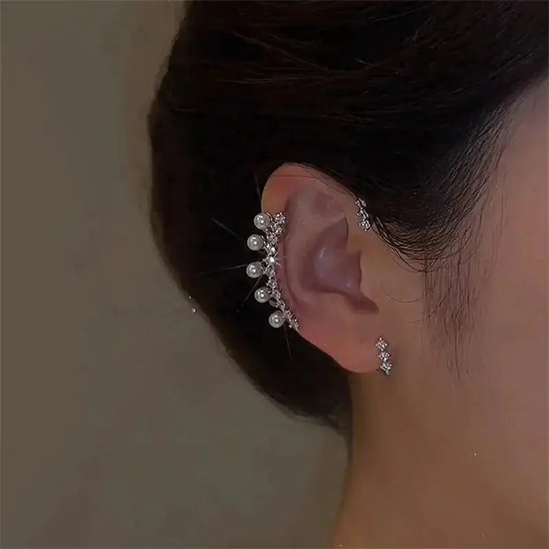 Silver Color Pearl Earrings Silver Right