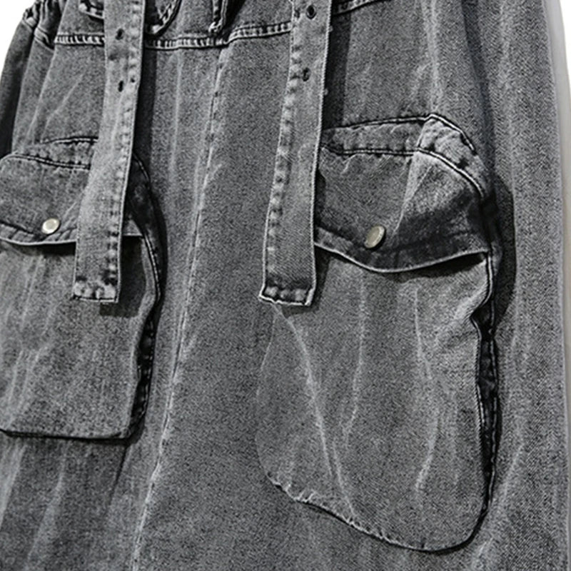 Chicever Denim Jumpsuits Jeans Square Neck Sleeveless