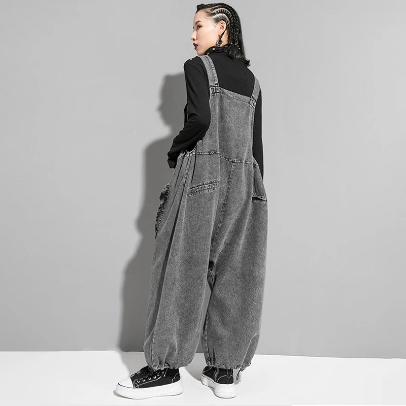 Chicever Denim Jumpsuits Jeans Square Neck Sleeveless