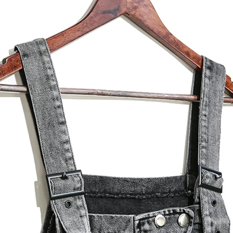 Chicever Denim Jumpsuits Jeans Square Neck Sleeveless