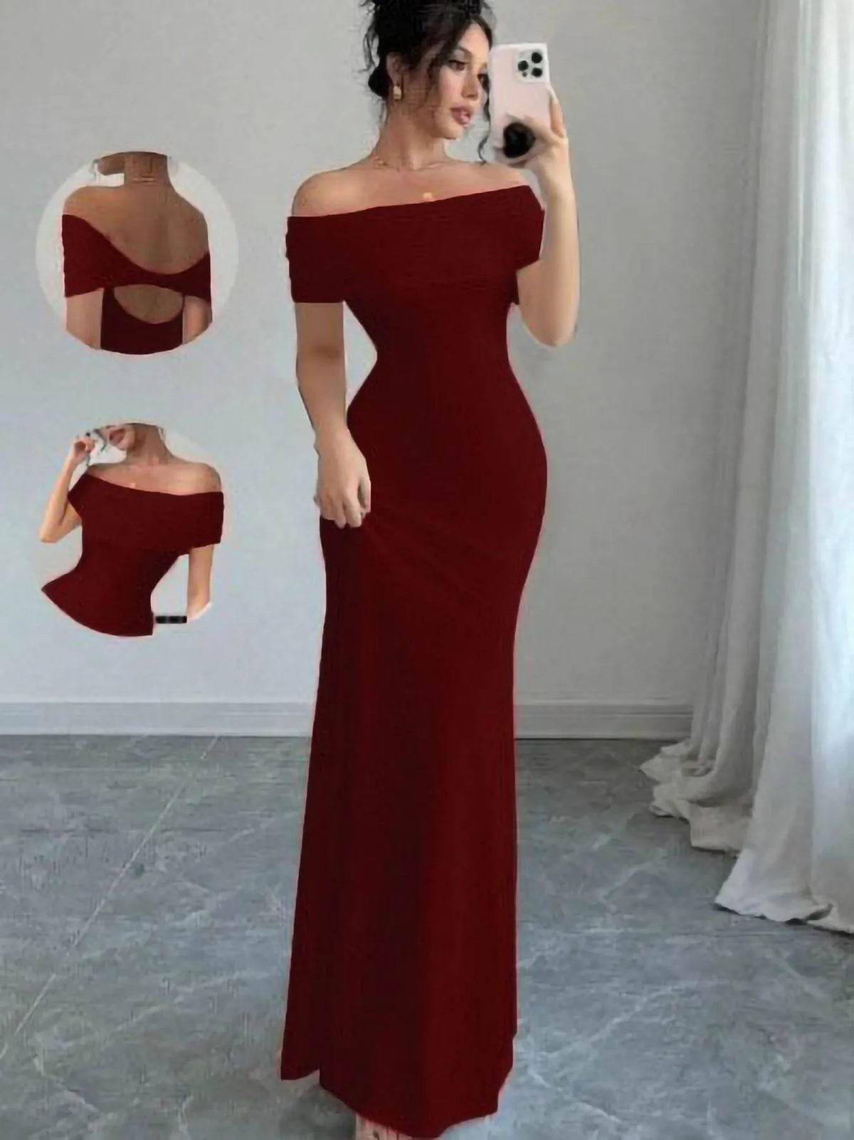 Off Shoulder Party Dress Off Shoulder Slim Fit Burgundy