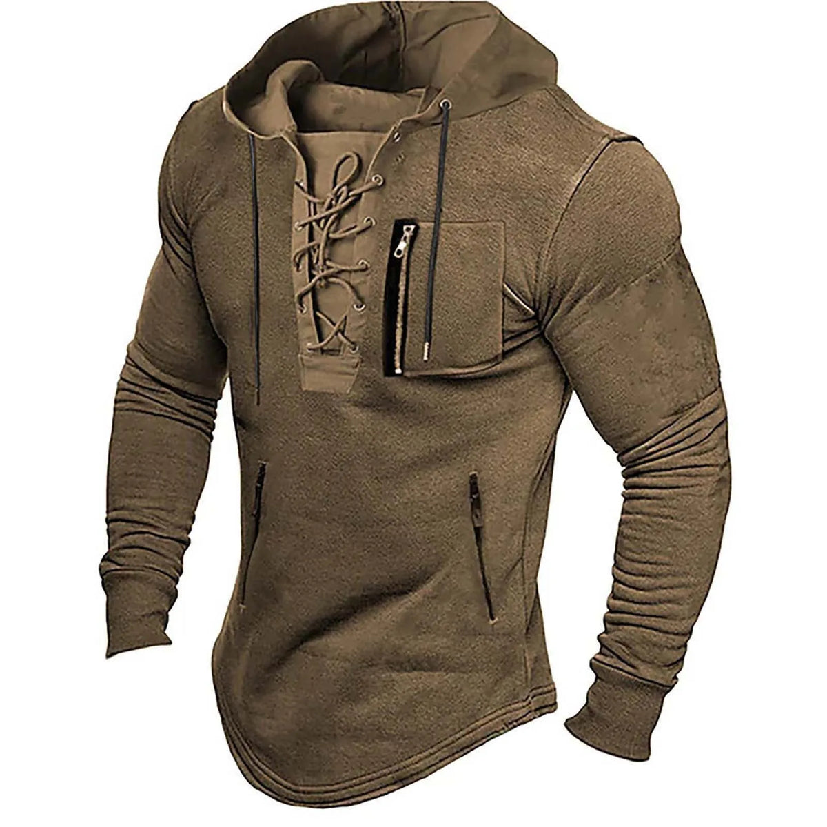 Solid Zipper Hoodie Zip Up Long Sleeve Brown