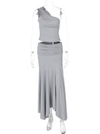 Women's One-Shoulder Crop Top & Long Skirt Set
