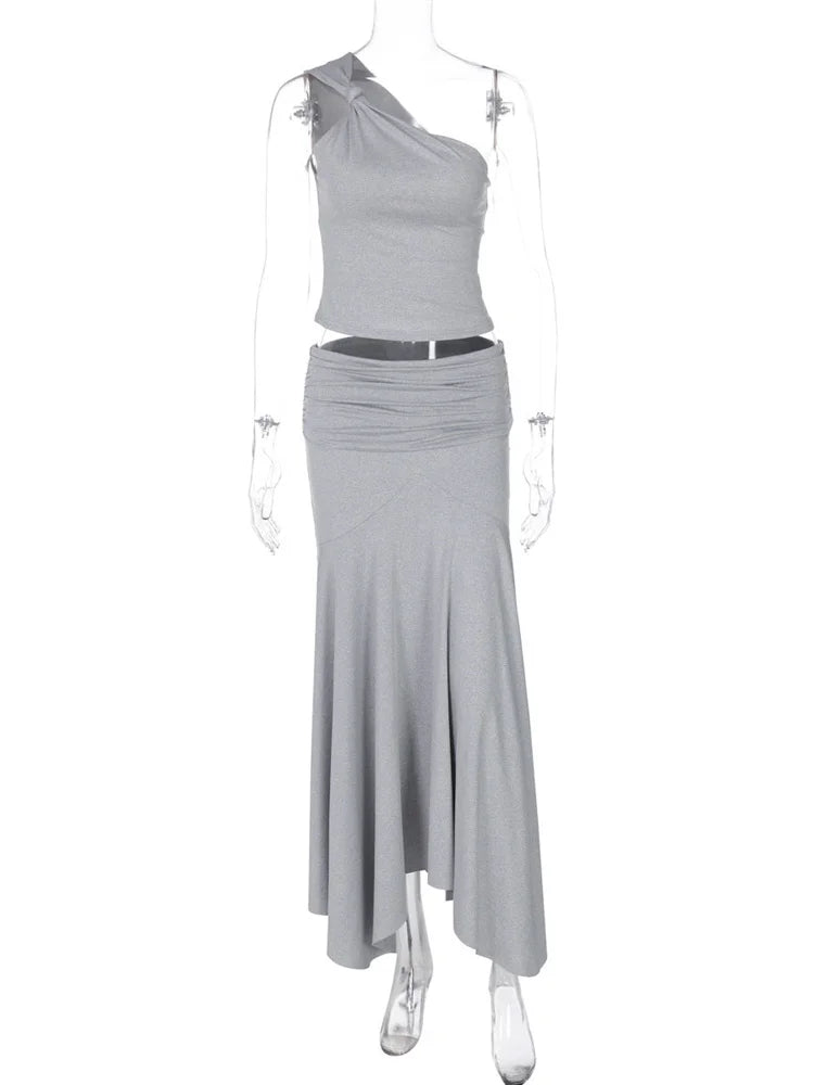 Women's One-Shoulder Crop Top & Long Skirt Set