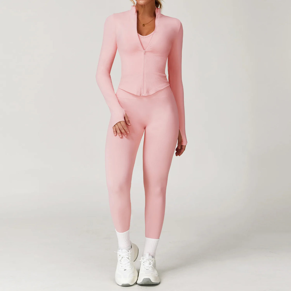 Yoga Set Gym Long Sleeve Peach Powder Set 4 China Mainland