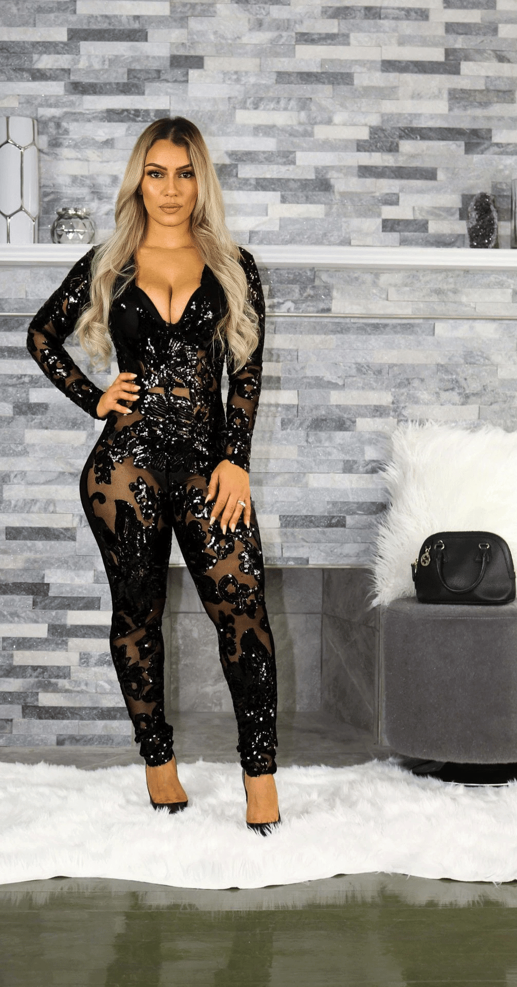 Sequins Jumpsuit Off Dress Off Shoulder Slim Fit