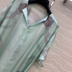 Luxury Silk Vintage Dress V Neck Short Sleeve