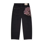 Cherry Blossom Embroidered Jeans Wide Leg