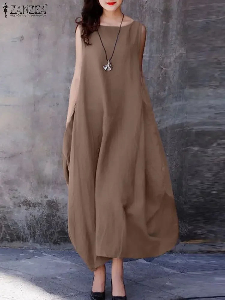 Zanzea Holiday Oversized Dress Relaxed Fit Sleeveless