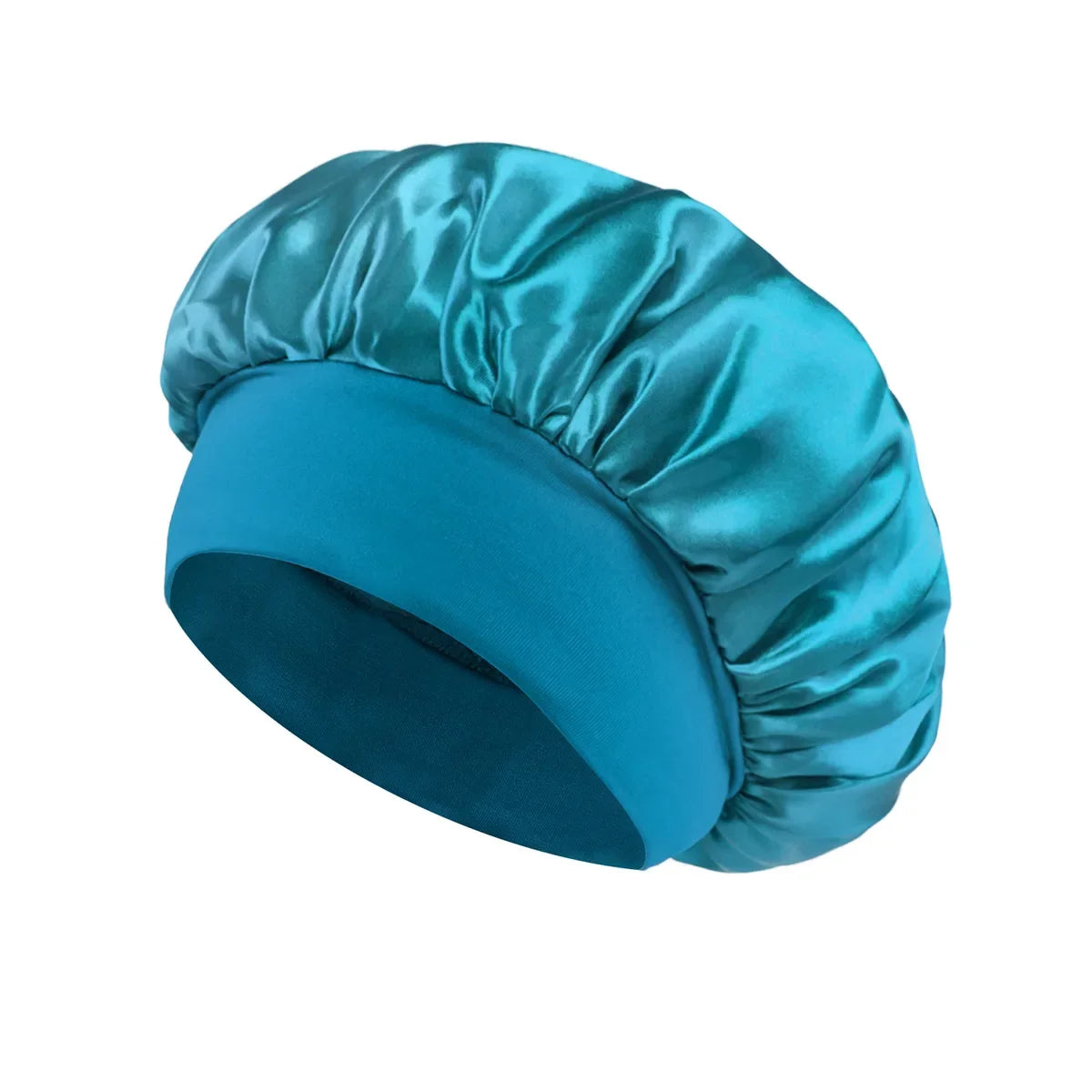 Satin Sleep Bonnet with Wide Elastic Band light blue