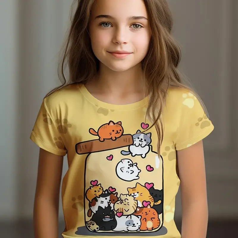 Kawaii Cat Cartoon T Shirt