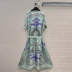 Luxury Silk Vintage Dress V Neck Short Sleeve