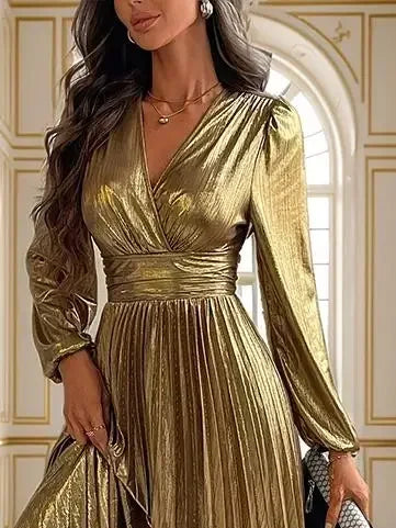 Wedding Prom Party Dress V Neck Long Sleeve
