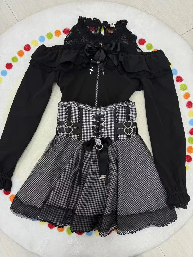 Sweet Kawaii Slim Skirt Off Shoulder Lace