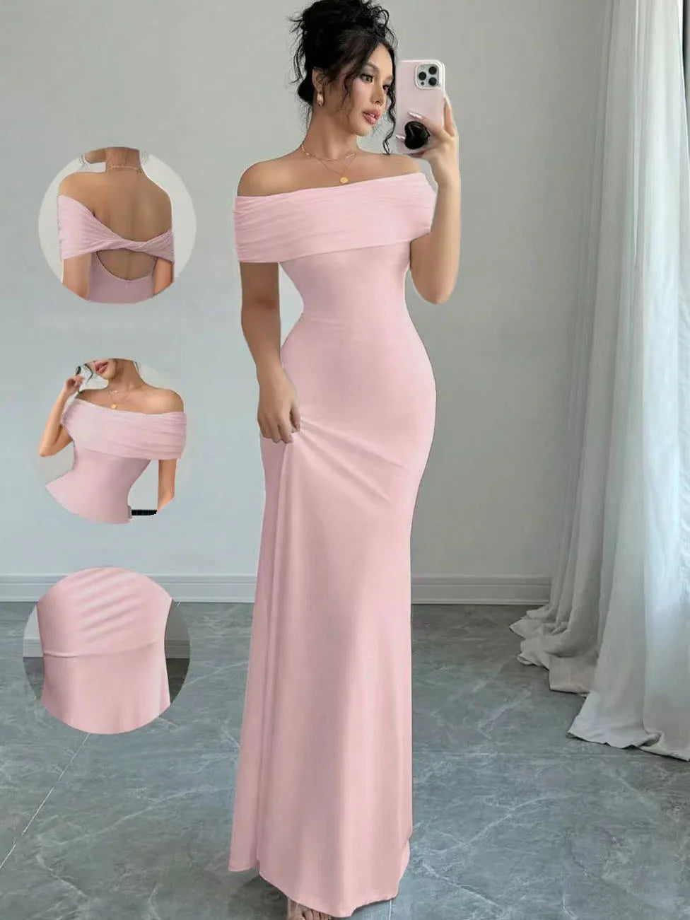 Off Shoulder Party Dress Off Shoulder Slim Fit Pink