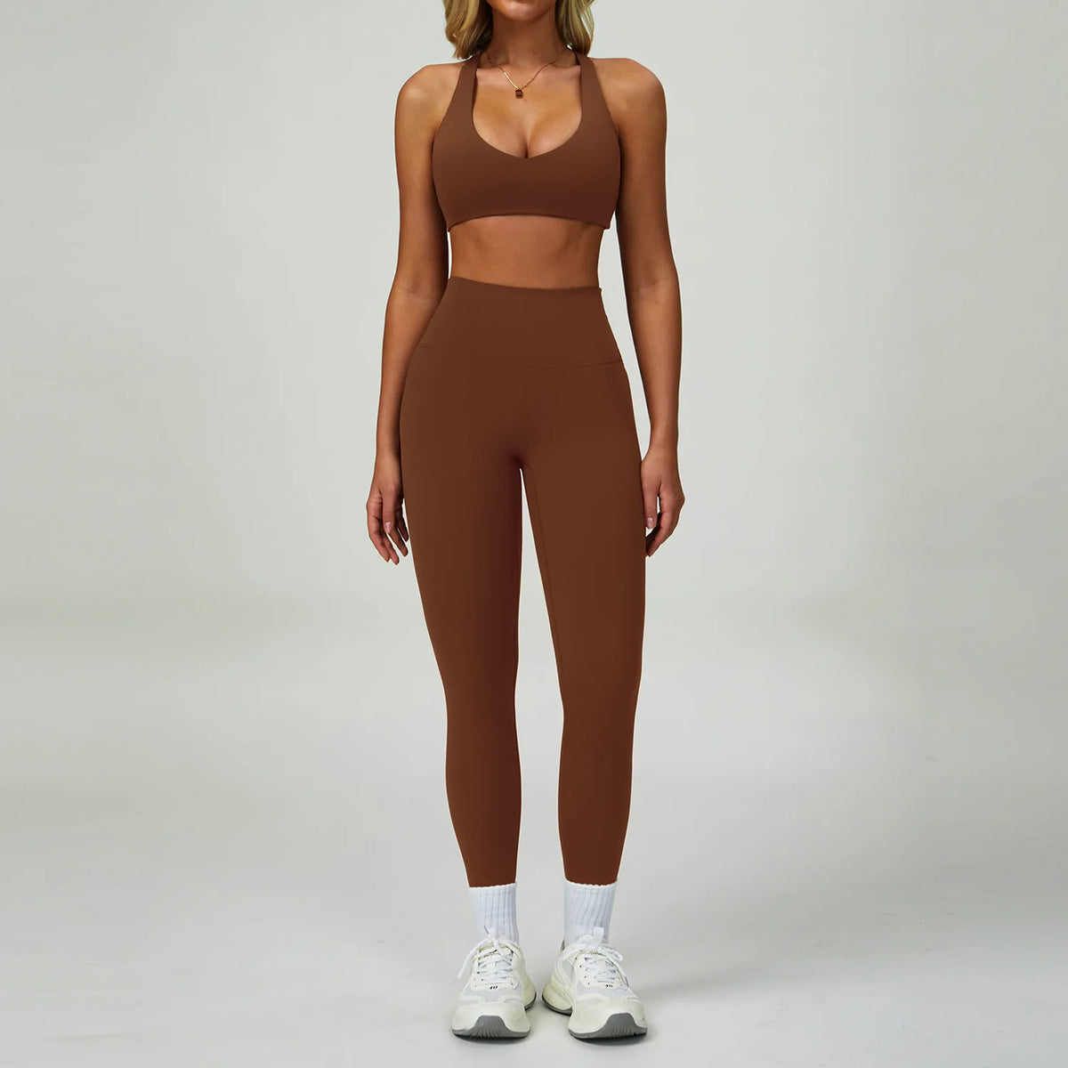 Piece Yoga Gym Shorts High Waisted Sand brown Set 2 China Mainland