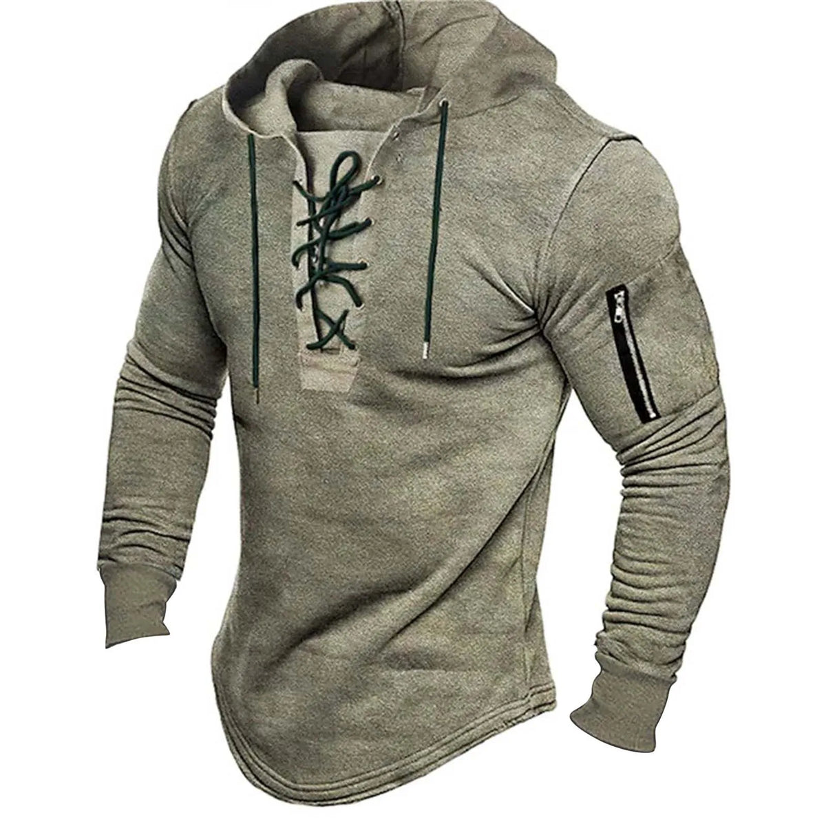 Solid Zipper Hoodie Zip Up Long Sleeve Green