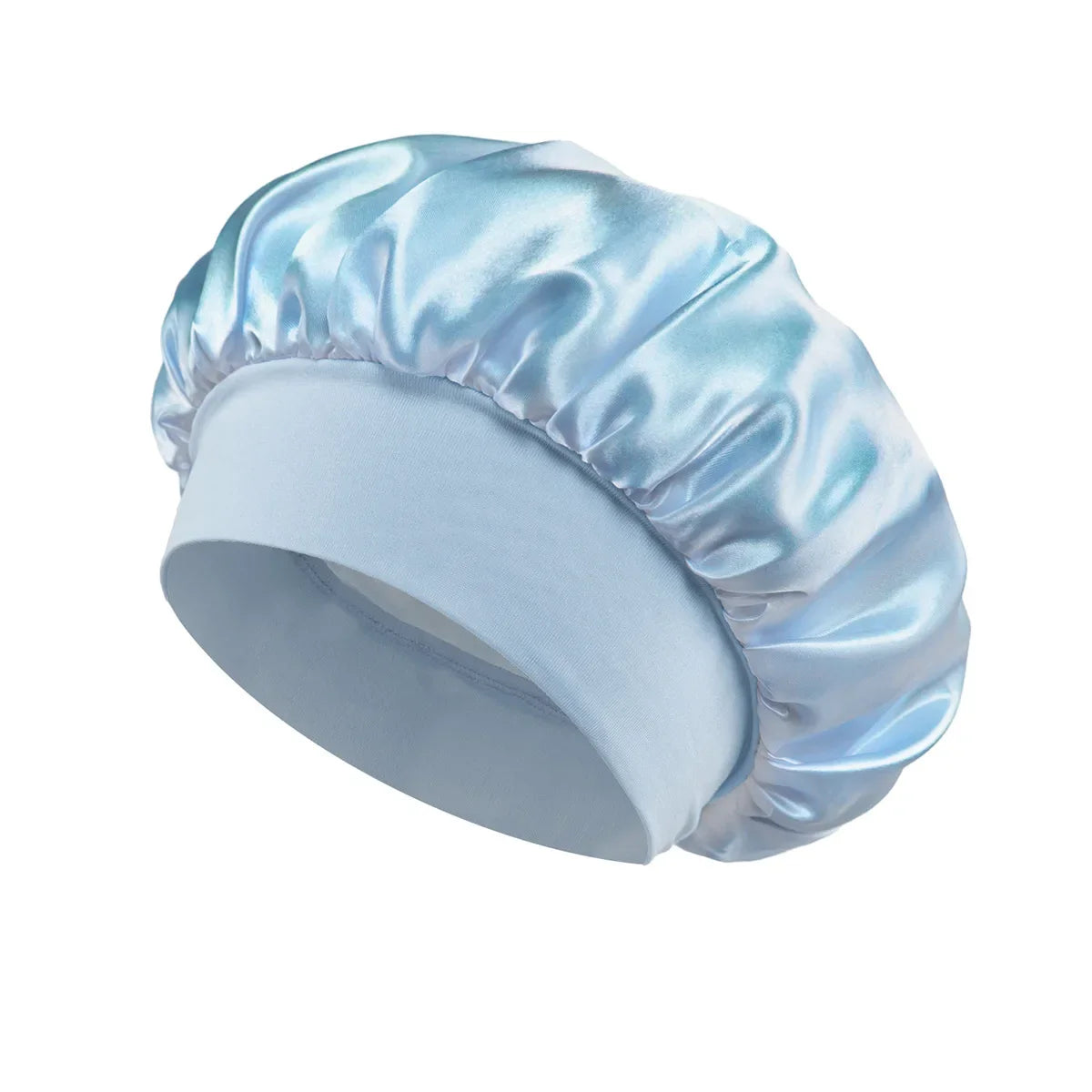 Satin Sleep Bonnet with Wide Elastic Band sky blue
