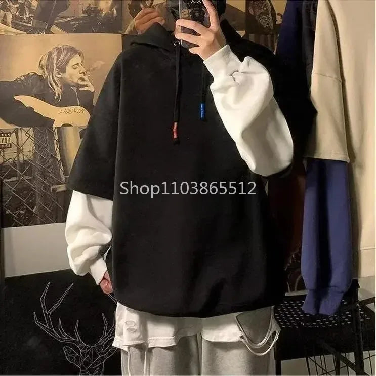 Hoodies Patchwork Sweatshirts Sweater black