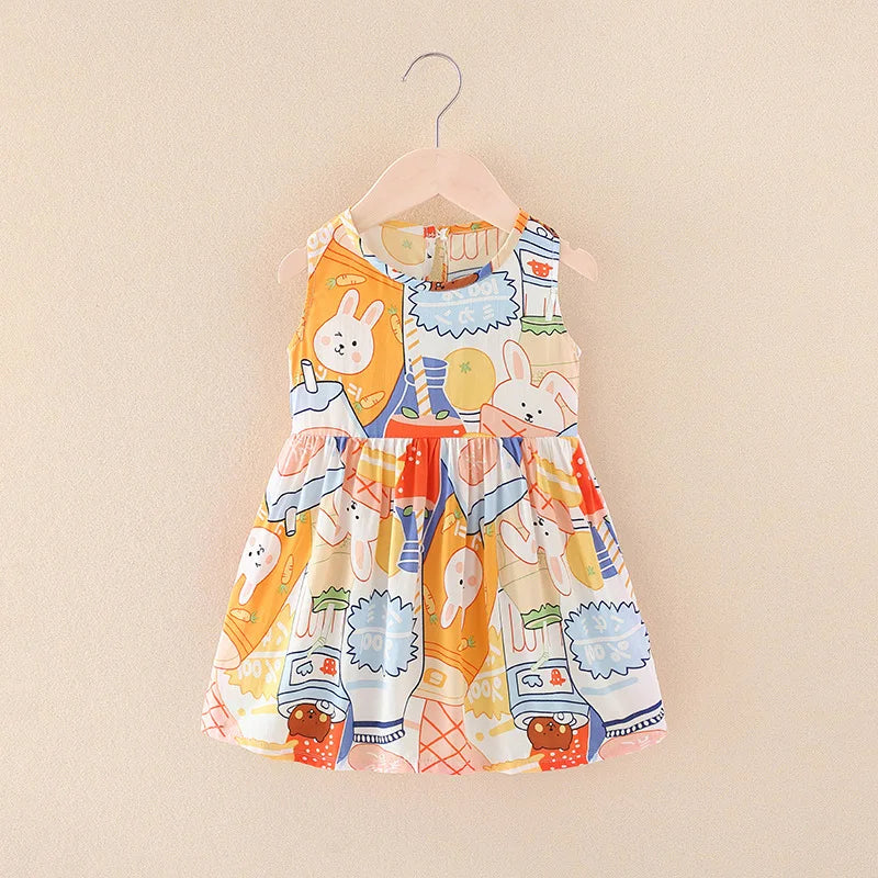 Girls Floral Sleeveless Dress Cute rabbit