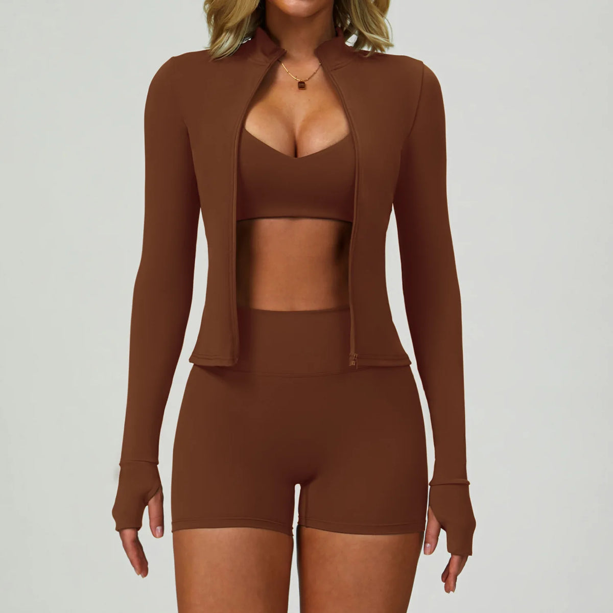 Piece Yoga Gym Shorts High Waisted Sand brown Set 3 China Mainland