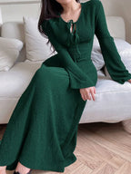Lady's Long Sleeved Simple Dress Long Sleeve green