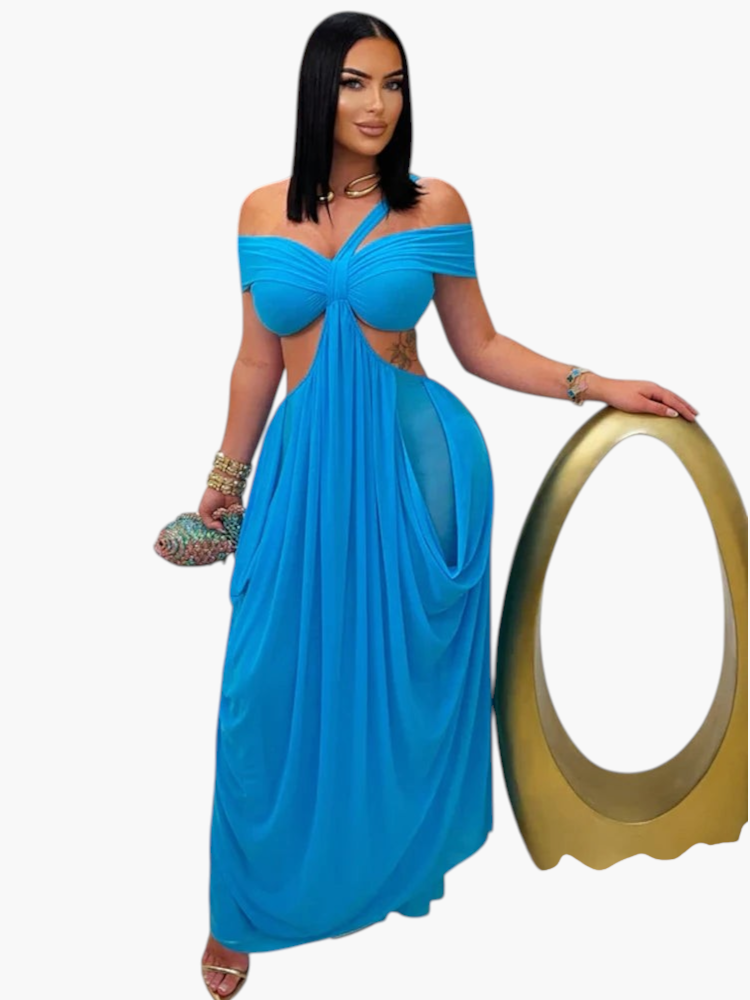 Beyprern Chic Cut Out Dress Lace Cutout Blue