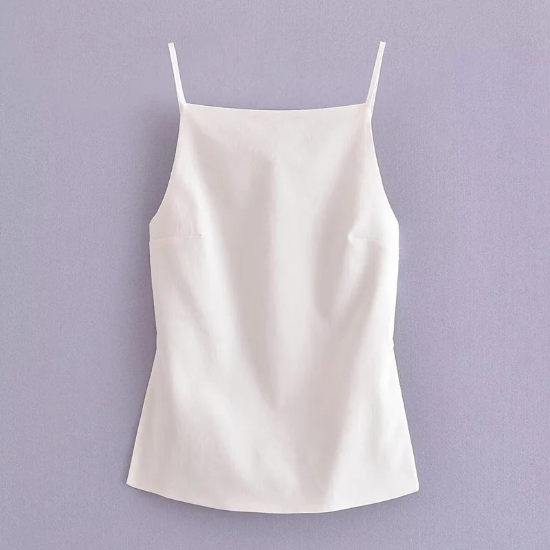 Hxao Lace Backless Top WHITE