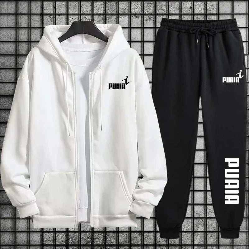 Tracksuit Trend Printing Pants Zip Up White