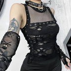 Gothic Crop Punk Tanks T Shirt Lace Knit