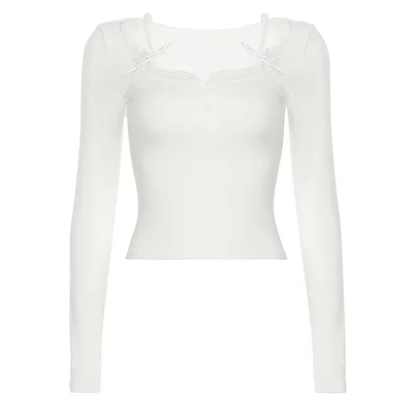 Pure Desire Sweet T Shirt V Neck Lace Blouse