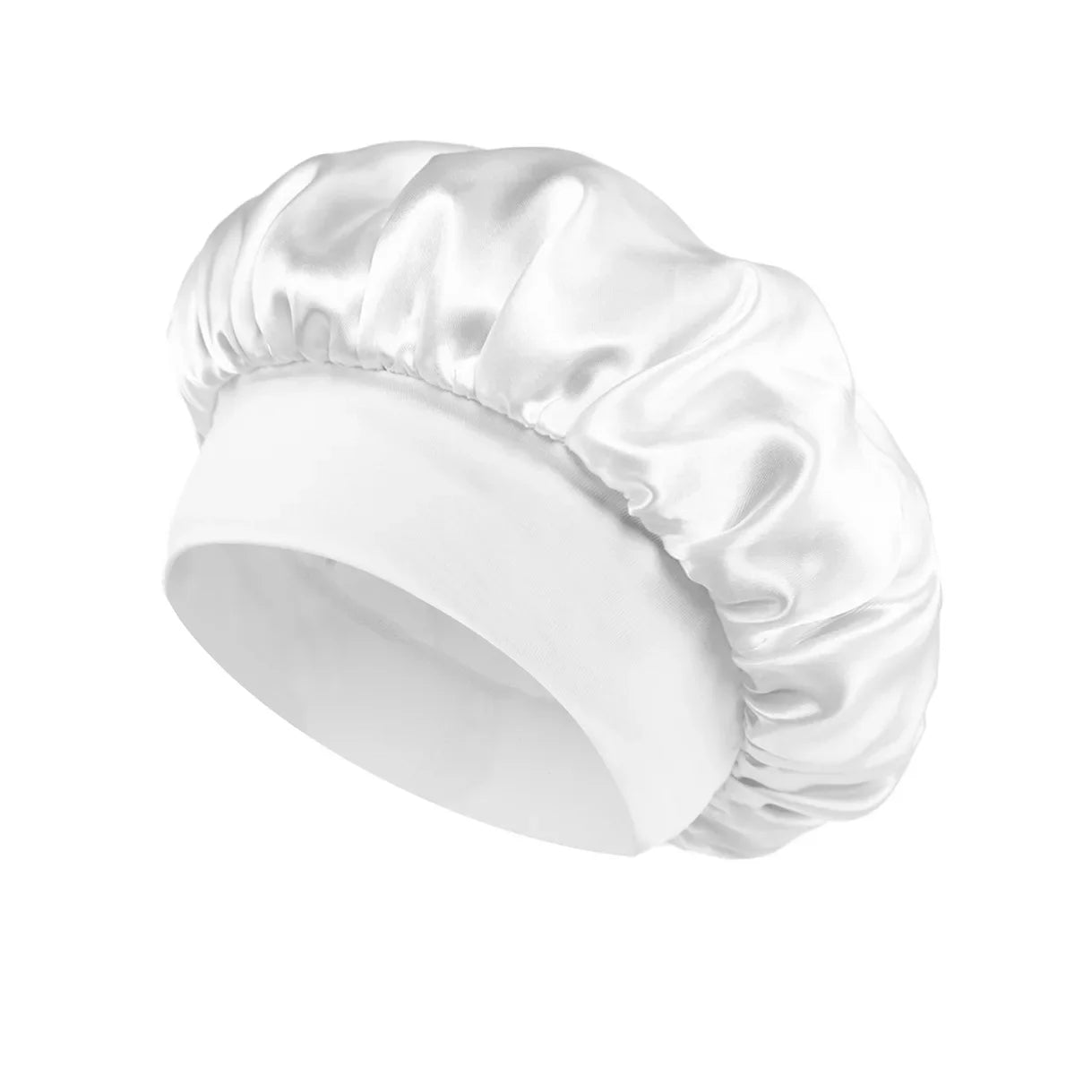 Satin Sleep Bonnet with Wide Elastic Band white