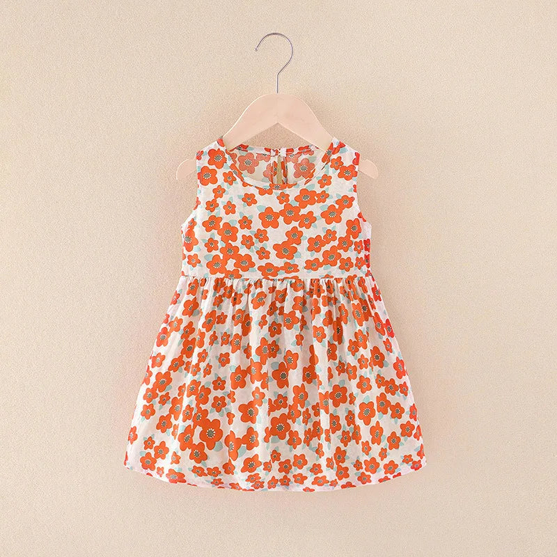 Girls Floral Sleeveless Dress orange flower