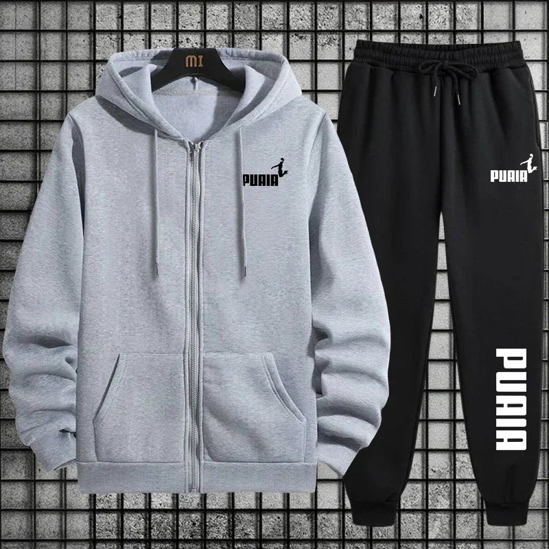 Tracksuit Trend Printing Pants Zip Up Grey