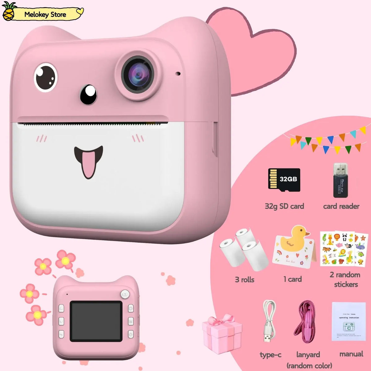 Kids Photo Camera Pink-Set3