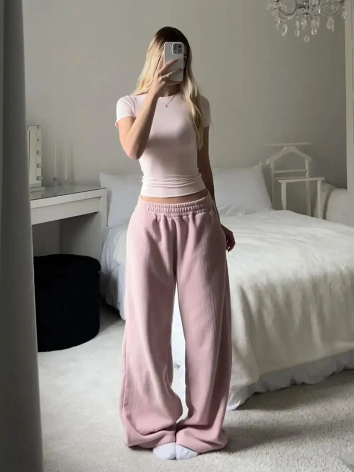 Wide Leg Comfortable Pants Wide Leg Relaxed Fit Pink