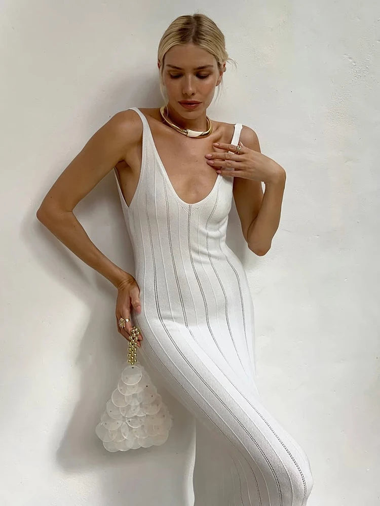 Backless Beach Sleeveless Dress Slim Fit white
