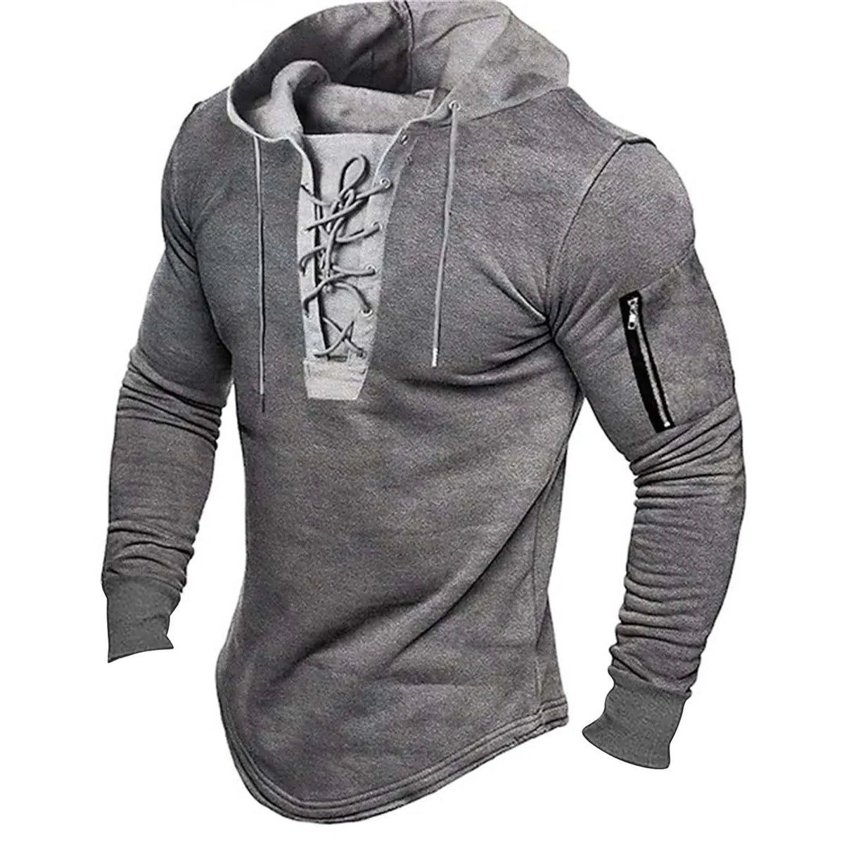 Solid Zipper Hoodie Zip Up Long Sleeve Dark Gray