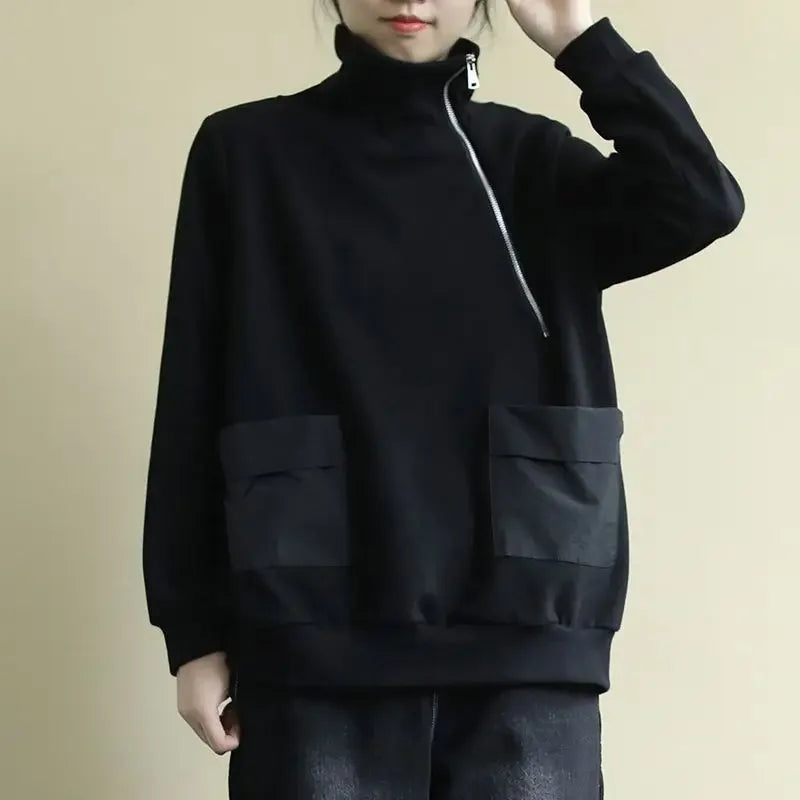 Black With Zipper Top Zip Up