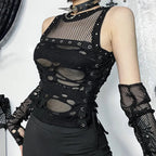 Gothic Crop Punk Tanks T Shirt Lace Knit