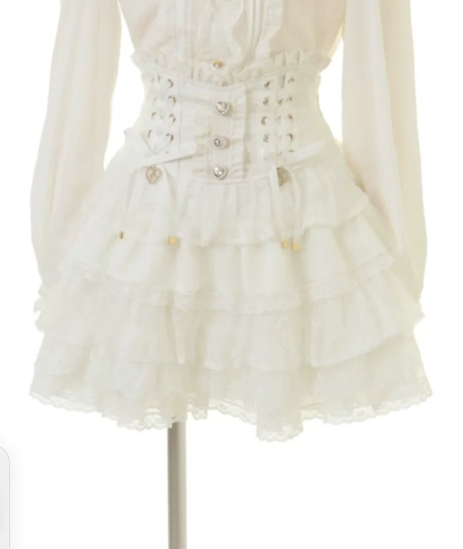 Japanese Lolita Lace Layered Skirt High Waisted Lace WHITE