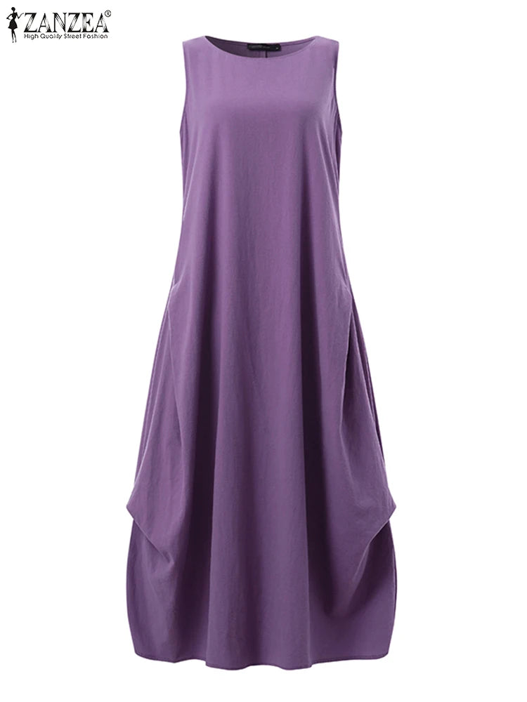 Zanzea Holiday Oversized Dress Relaxed Fit Sleeveless