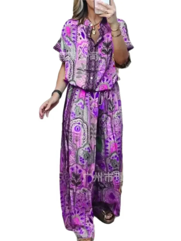 Printed Wide leg Set Top