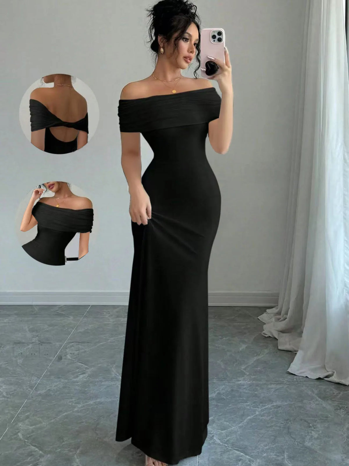 Off Shoulder Party Dress Off Shoulder Slim Fit black