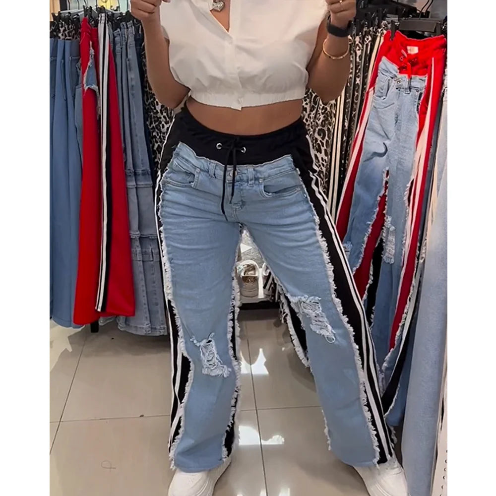 High Waist Ripped Jeans High Waisted Wide Leg