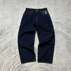 Cherry Blossom Embroidered Jeans Wide Leg