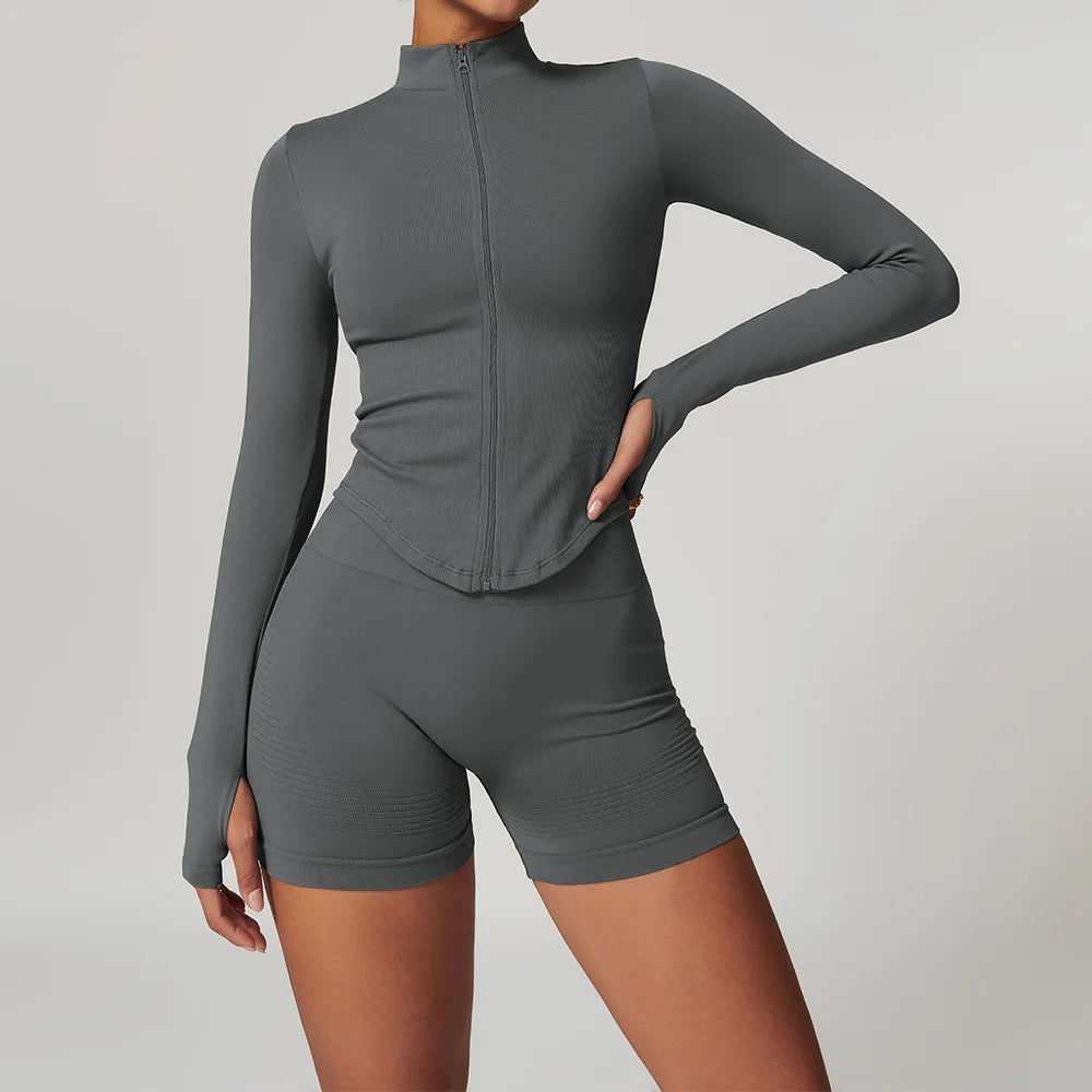 Yoga Set Gym Long Sleeve Dark gray Set 3 China Mainland