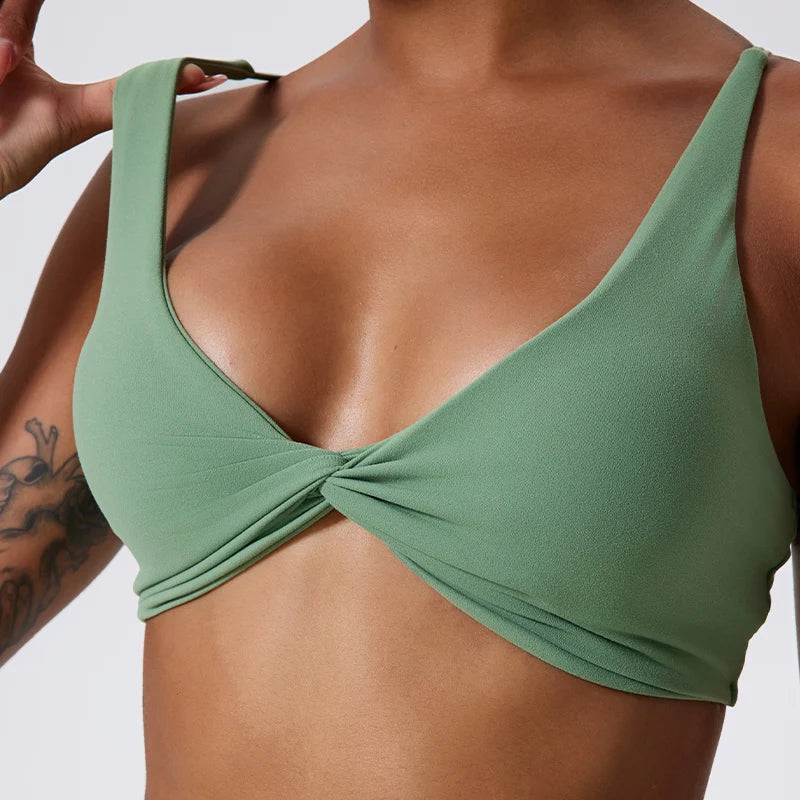 Push Up Sports Bra Breathable Top Knit Backless Green