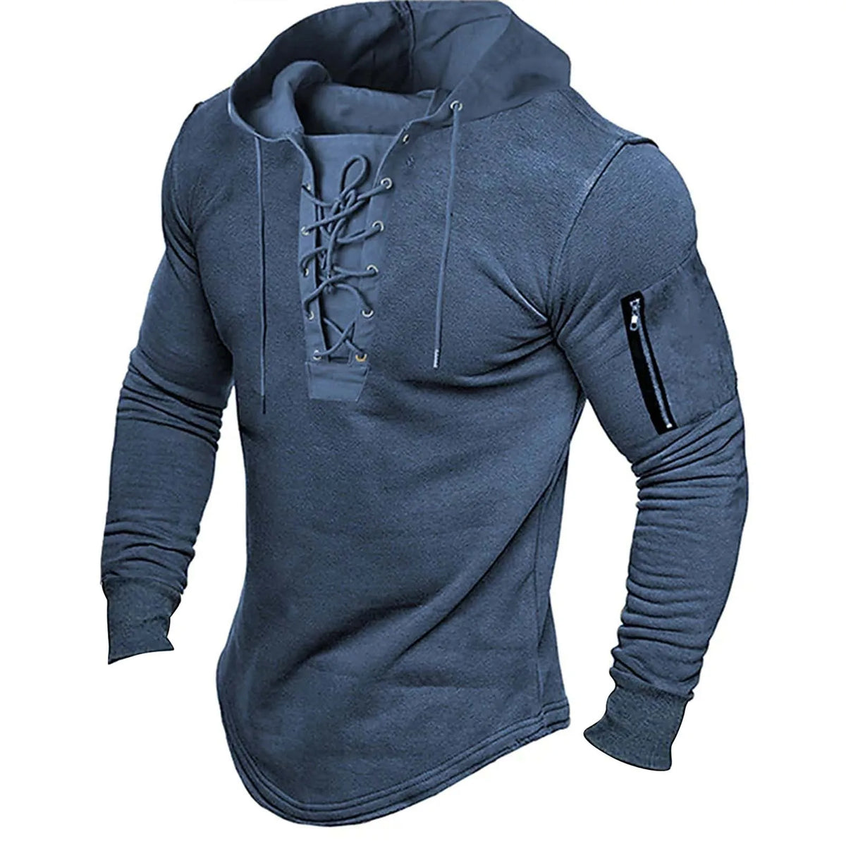 Solid Zipper Hoodie Zip Up Long Sleeve Blue