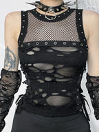 Gothic Crop Punk Tanks T Shirt Lace Knit